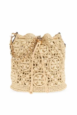 Tory Burch beige `T Monogram` shoulder bag `bucket`