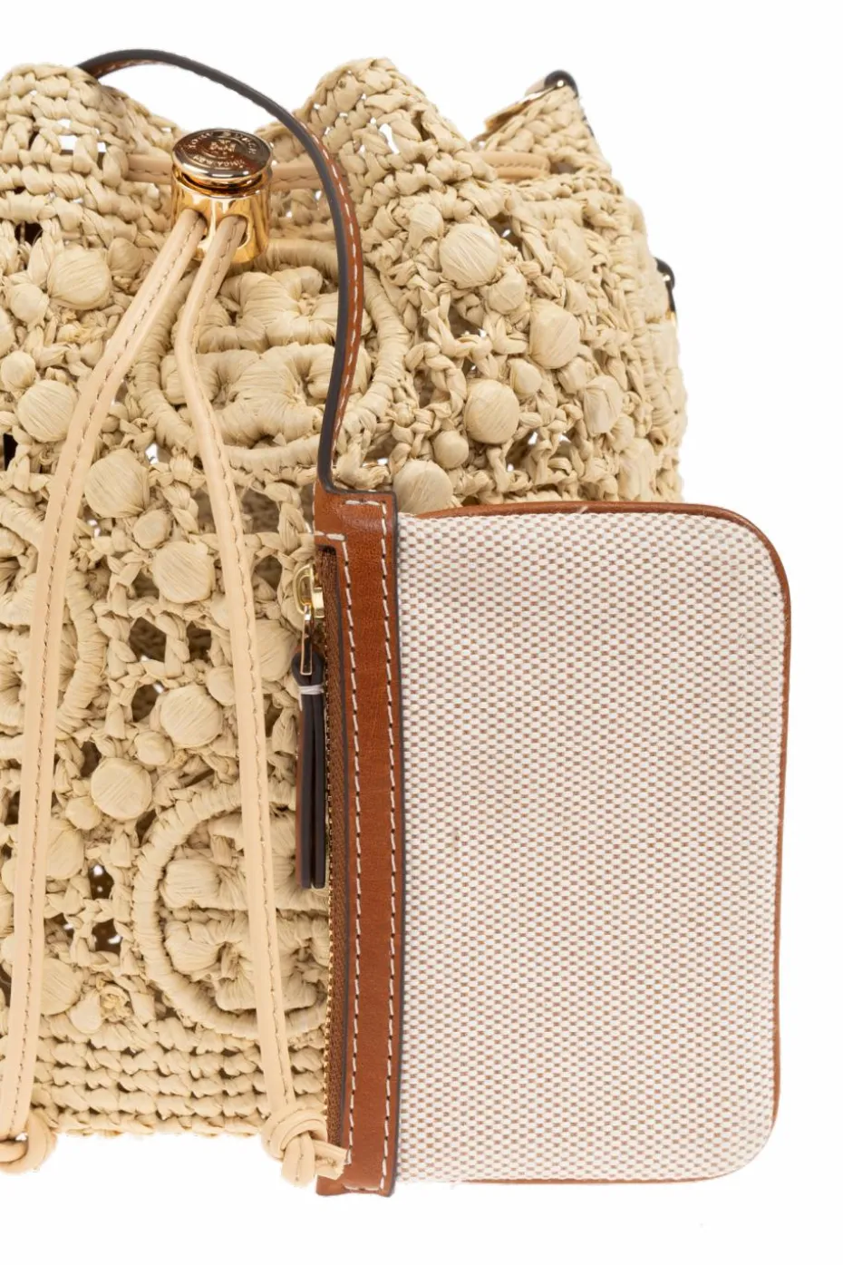 Tory Burch beige `T Monogram` shoulder bag `bucket`