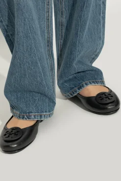 Tory Burch BLACK Leather ballet flats with logo