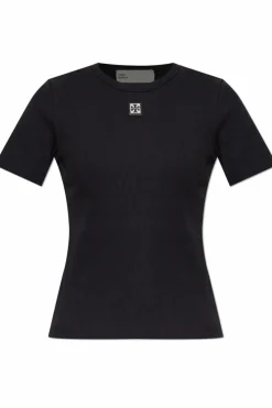 Tory Burch BLACK Ribbed top with logo patch