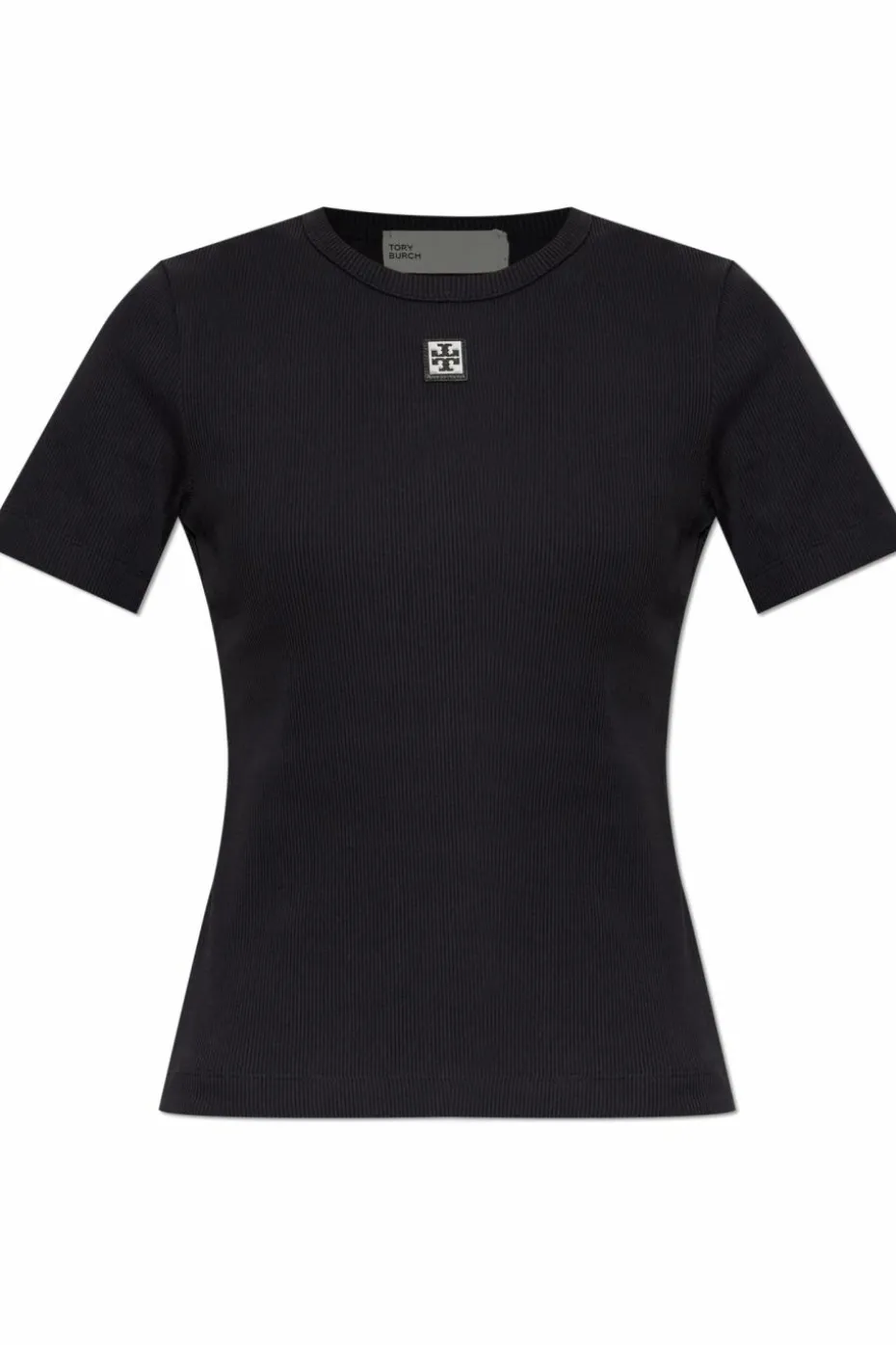 Tory Burch BLACK Ribbed top with logo patch