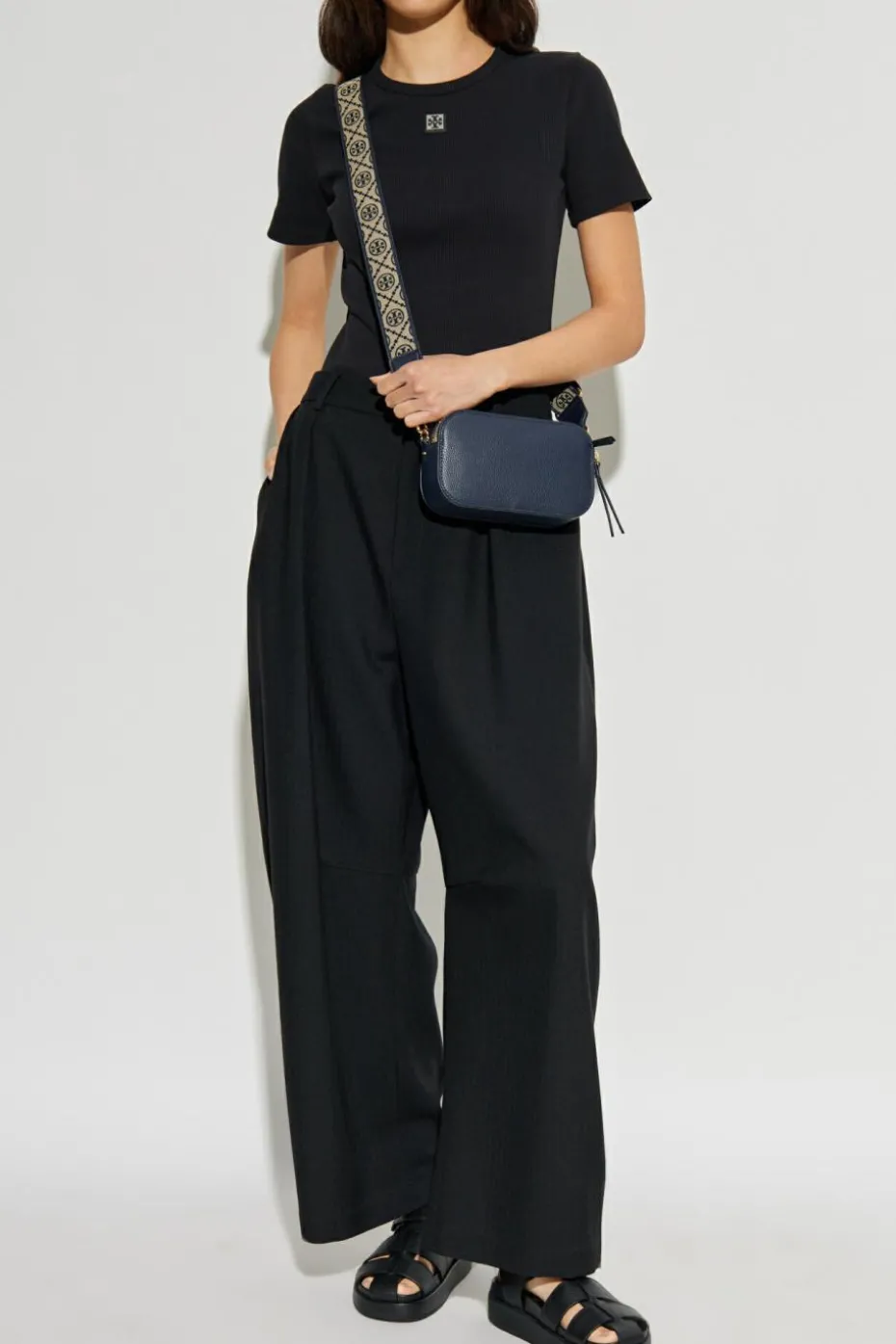 Tory Burch BLACK Ribbed top with logo patch