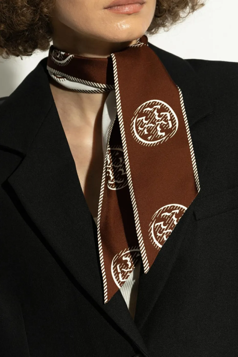 Tory Burch BROWN Silk scarf with logo