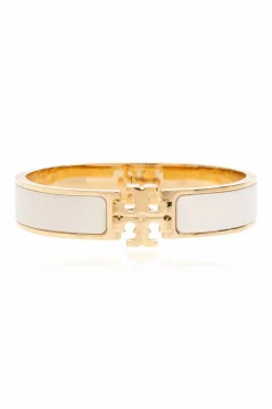 Tory Burch cream Brass bracelet with logo