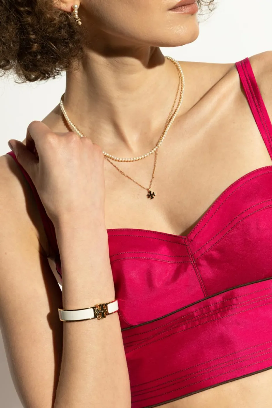 Tory Burch cream Brass bracelet with logo