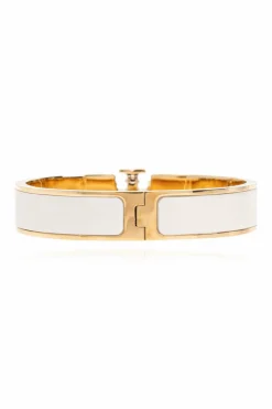 Tory Burch cream Brass bracelet with logo