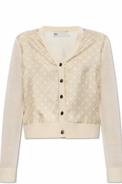 Tory Burch cream Cardigan with monogram