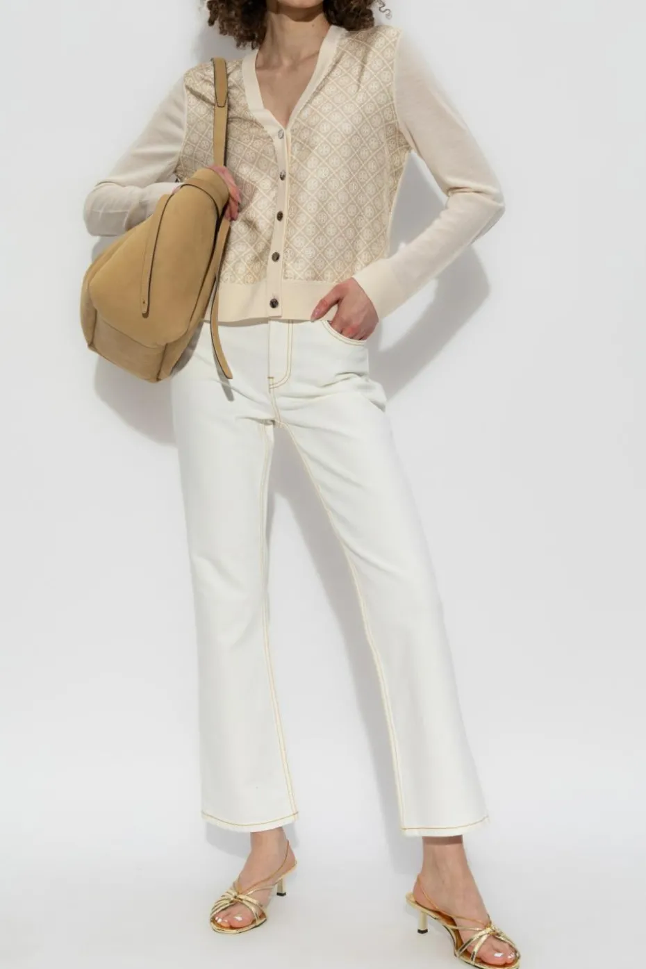Tory Burch cream Cardigan with monogram