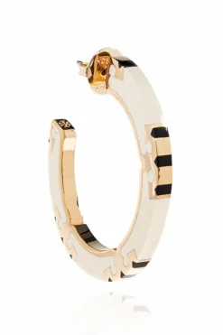 Tory Burch cream Round earrings with logo