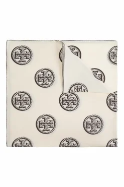 Tory Burch cream Silk scarf with logo