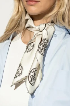 Tory Burch cream Silk scarf with logo