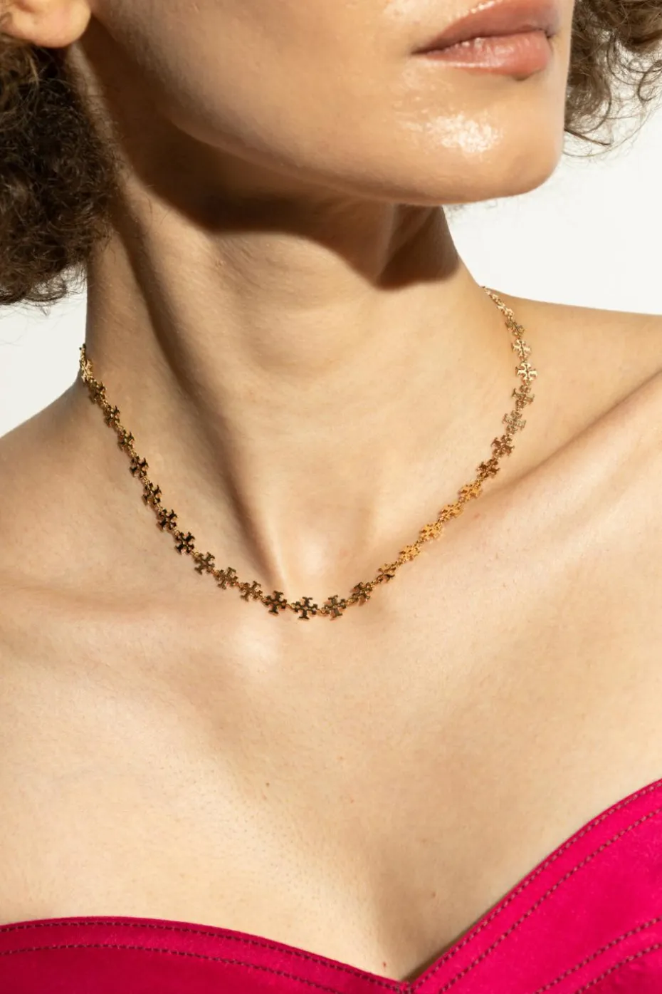 Tory Burch GOLD Brass necklace with logo