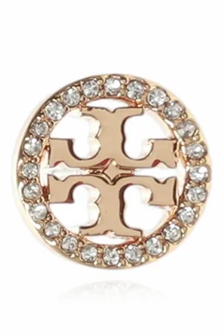 Tory Burch GOLD ‘Miller Pavé Stud’ earrings with logo