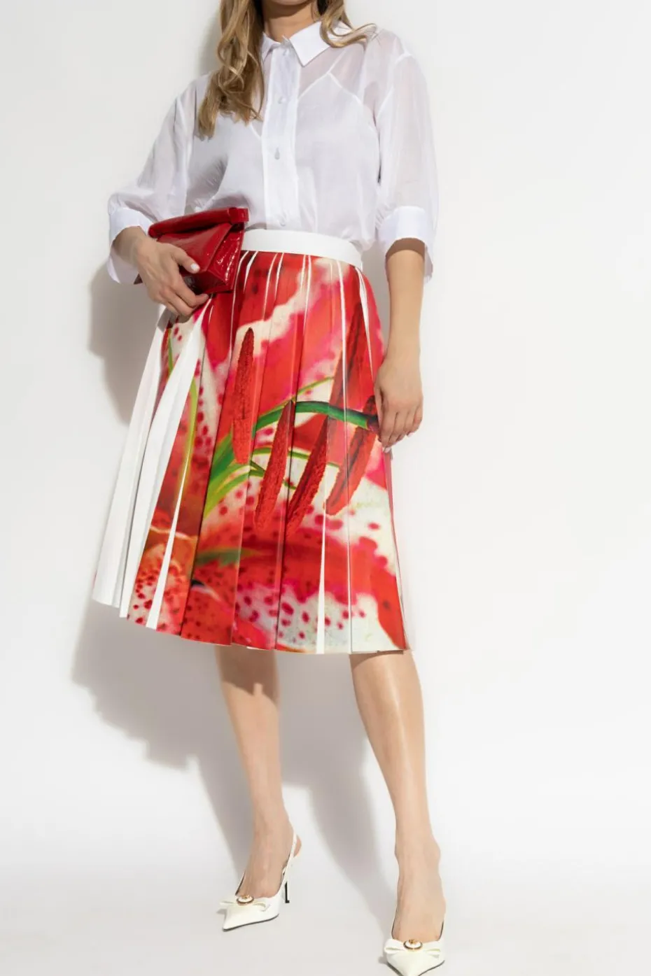 Tory Burch RED Pleated skirt with colorful print