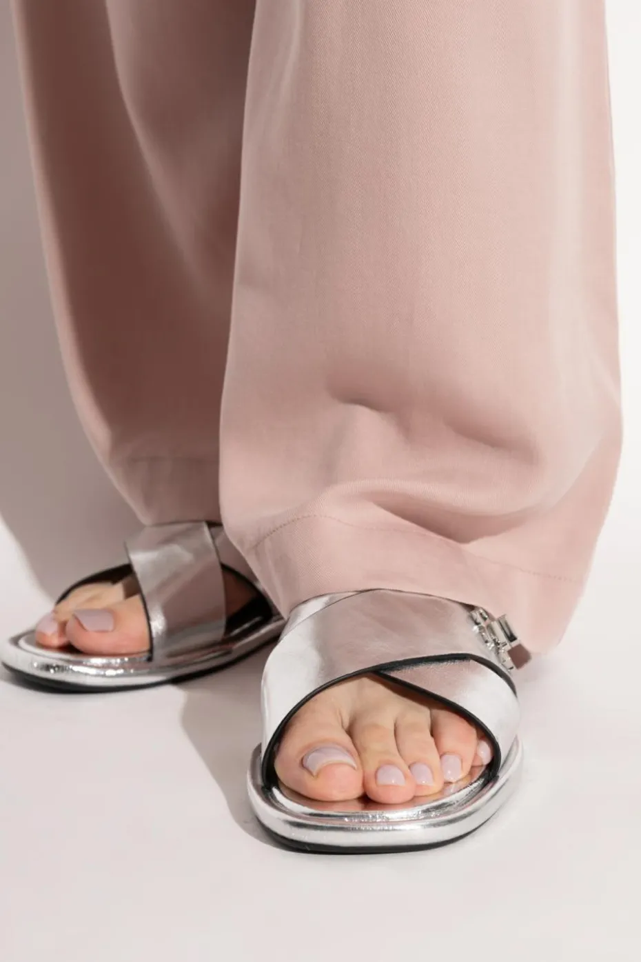 Tory Burch SILVER Slides T-Lock