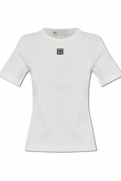 Tory Burch WHITE Ribbed top with logo patch