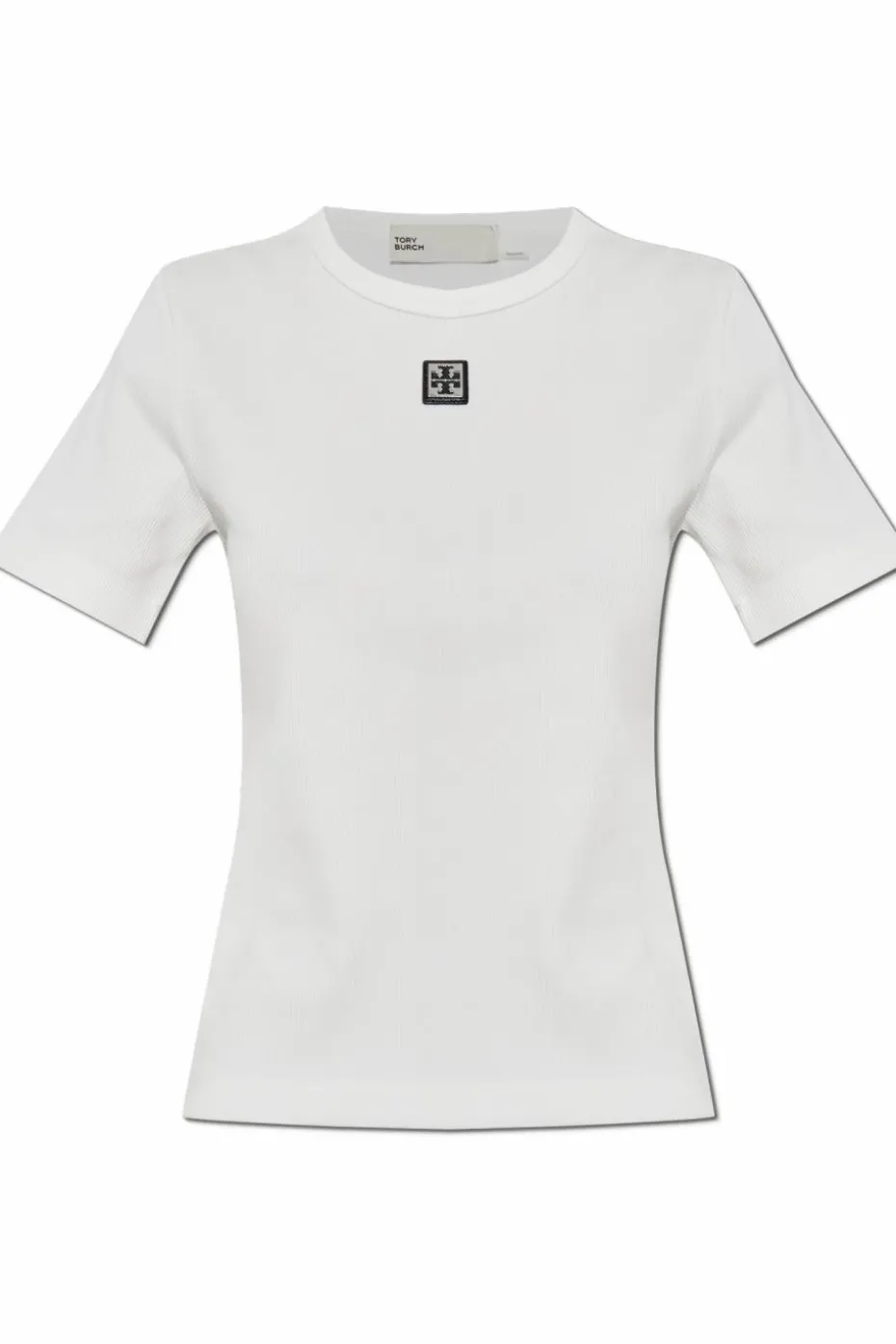 Tory Burch WHITE Ribbed top with logo patch