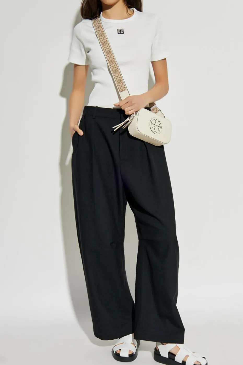 Tory Burch WHITE Ribbed top with logo patch