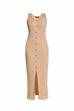 Versace beige Ribbed sleeveless dress