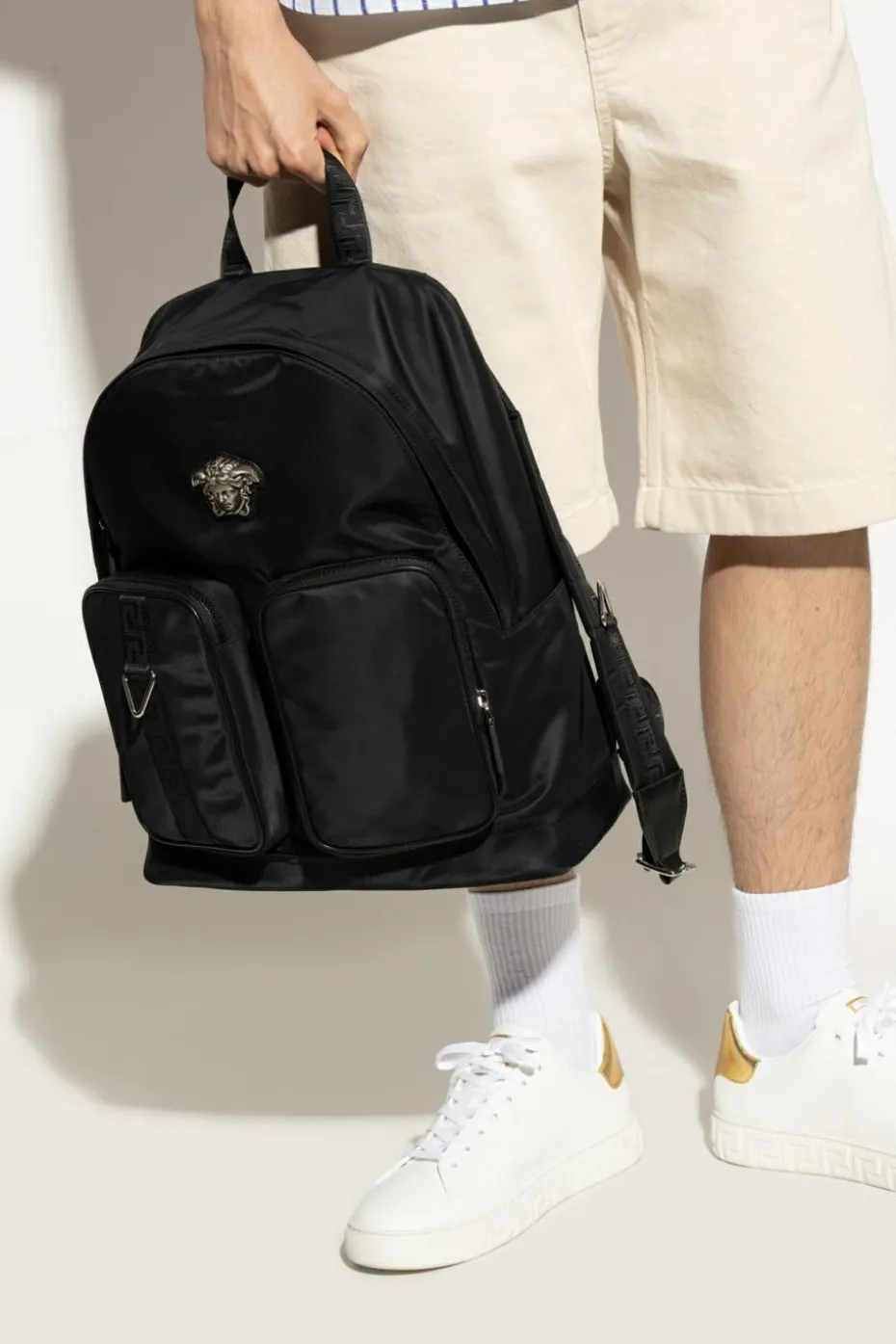 Versace BLACK Backpack with "Medusa" head-shaped appliqué