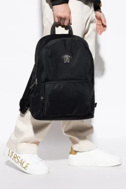 Versace BLACK Backpack with an application in the shape of the head of Medusa