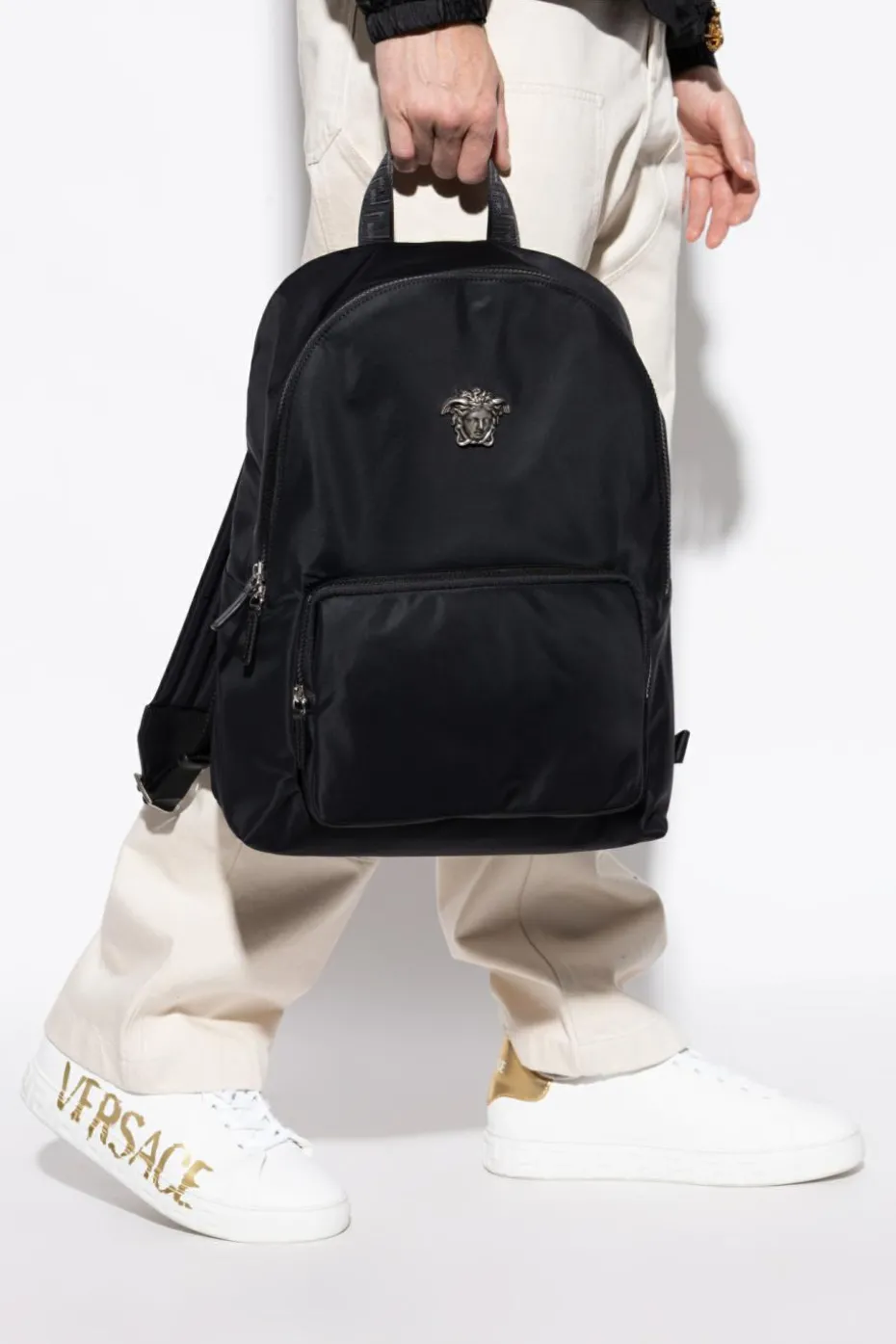 Versace BLACK Backpack with an application in the shape of the head of Medusa