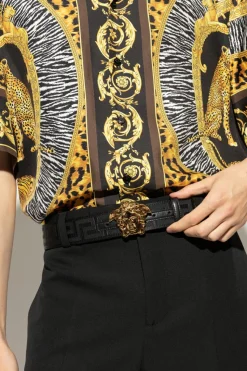 Versace BLACK Belt with a characteristic Greek pattern