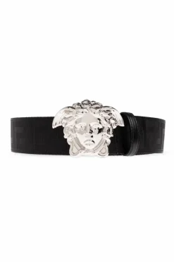 Versace BLACK Belt with a characteristic Greek pattern