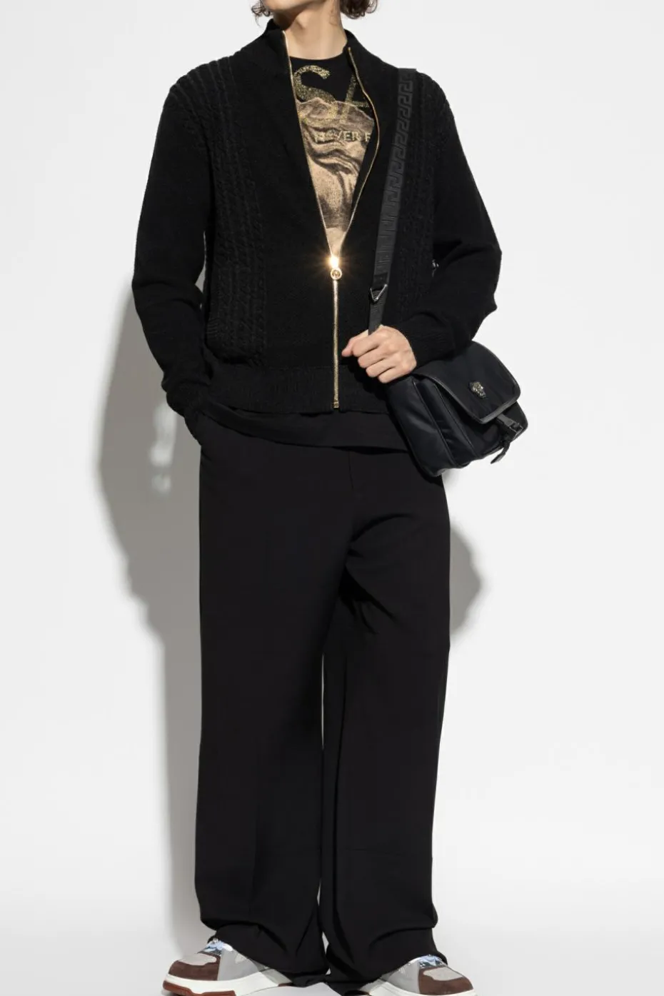 Versace BLACK Cardigan with stand-up collar