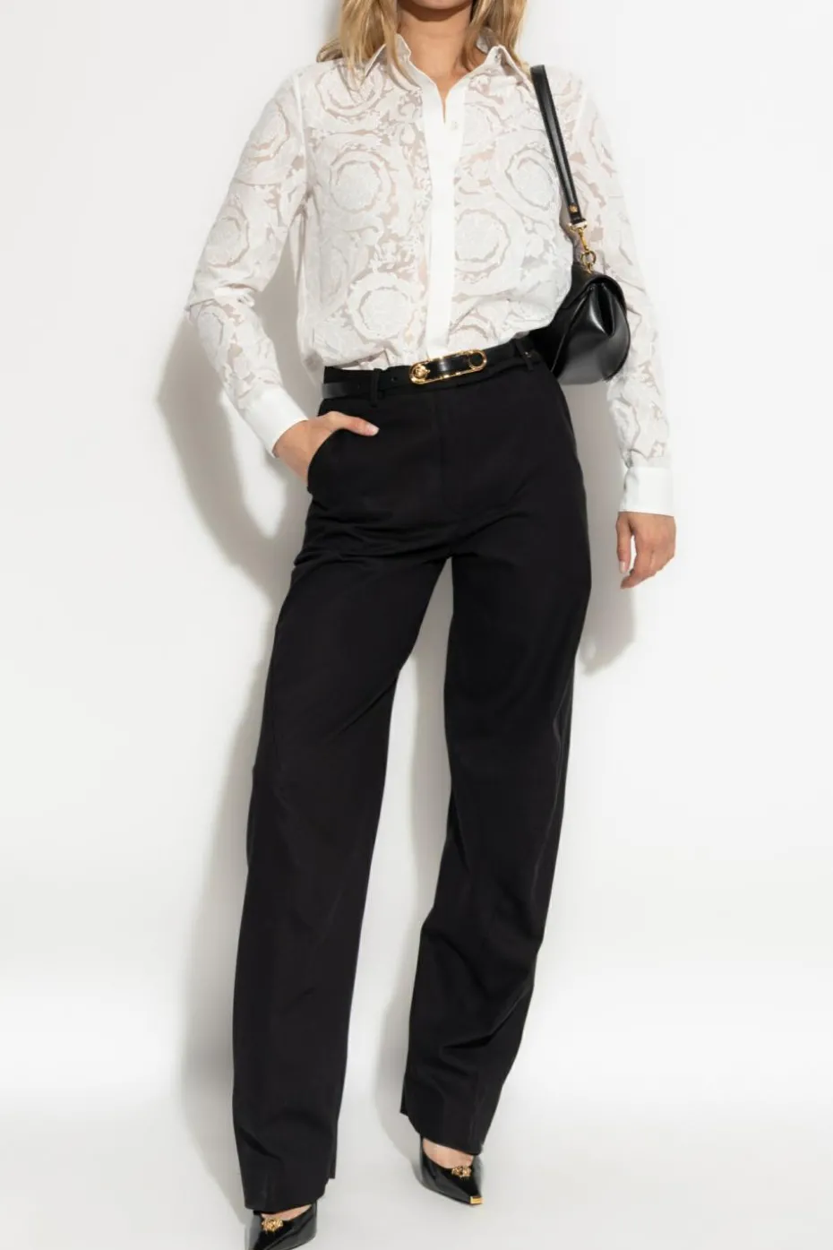 Versace BLACK Cotton trousers with stitching on the legs