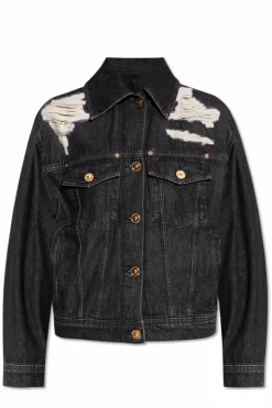 Versace BLACK Denim jacket with a `vintage` effect
