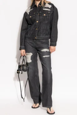 Versace BLACK Denim jacket with a `vintage` effect