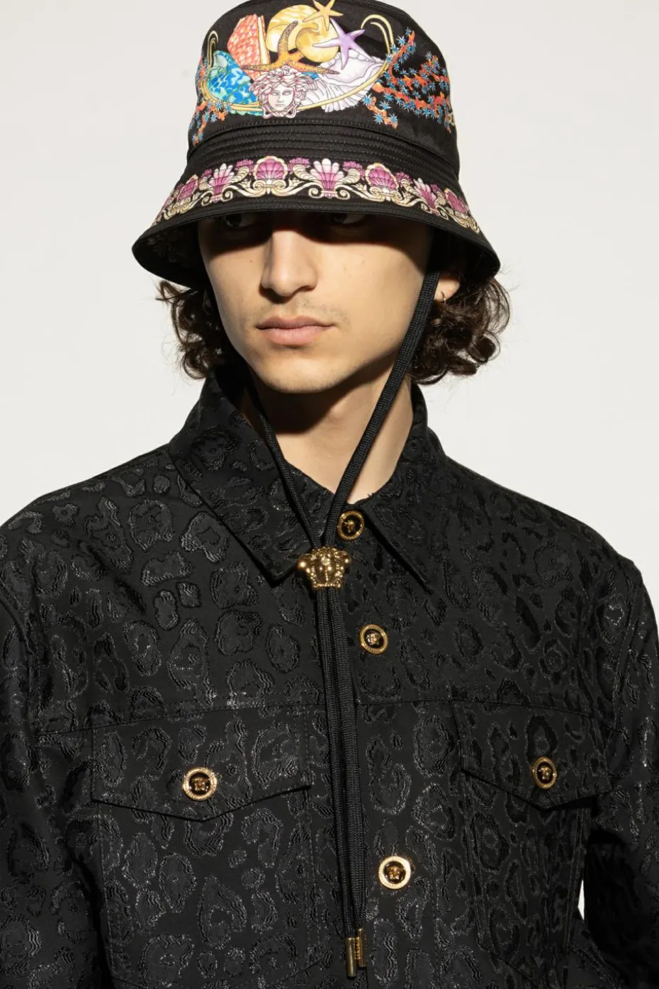 Versace BLACK Hat with print