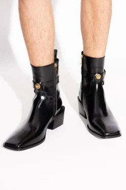 Versace BLACK Leather ankle boots with heels