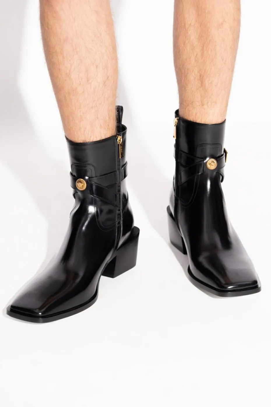 Versace BLACK Leather ankle boots with heels