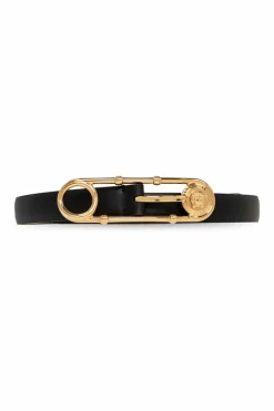 Versace BLACK Leather belt with decorative buckle