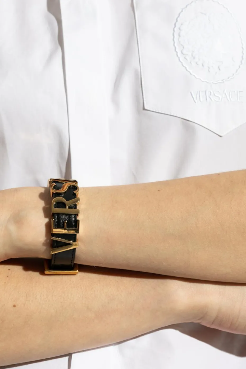 Versace BLACK Leather bracelet with logo