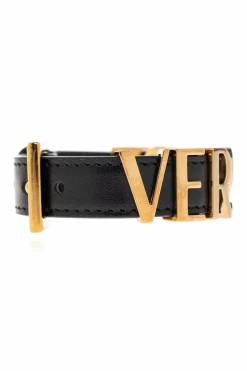 Versace BLACK Leather bracelet with logo