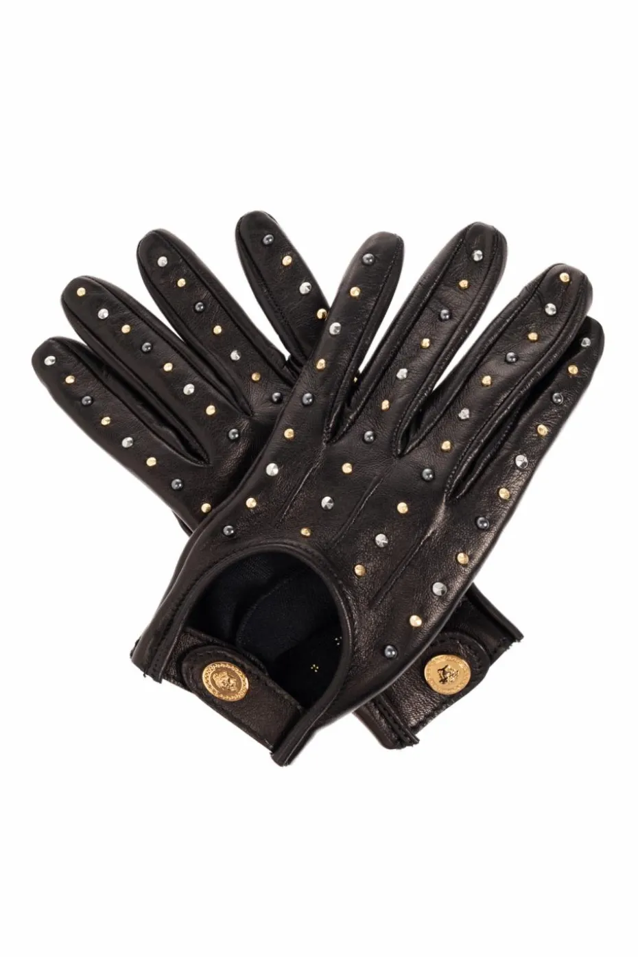 Versace BLACK Leather gloves with studs