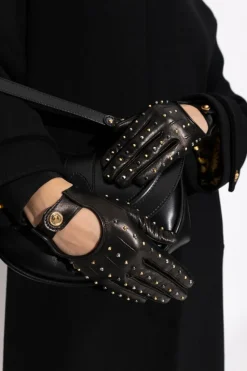 Versace BLACK Leather gloves with studs