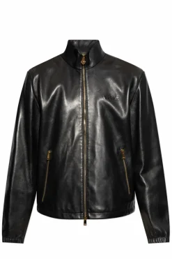 Versace BLACK Leather jacket with stand-up collar