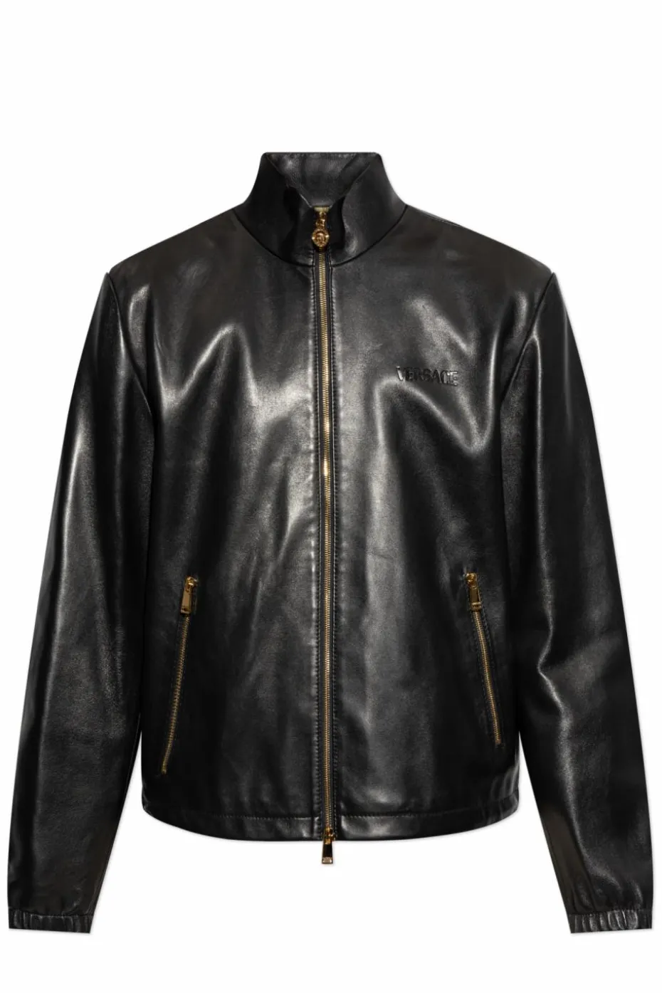 Versace BLACK Leather jacket with stand-up collar