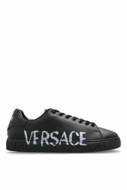 Versace BLACK Leather sports shoes with logo
