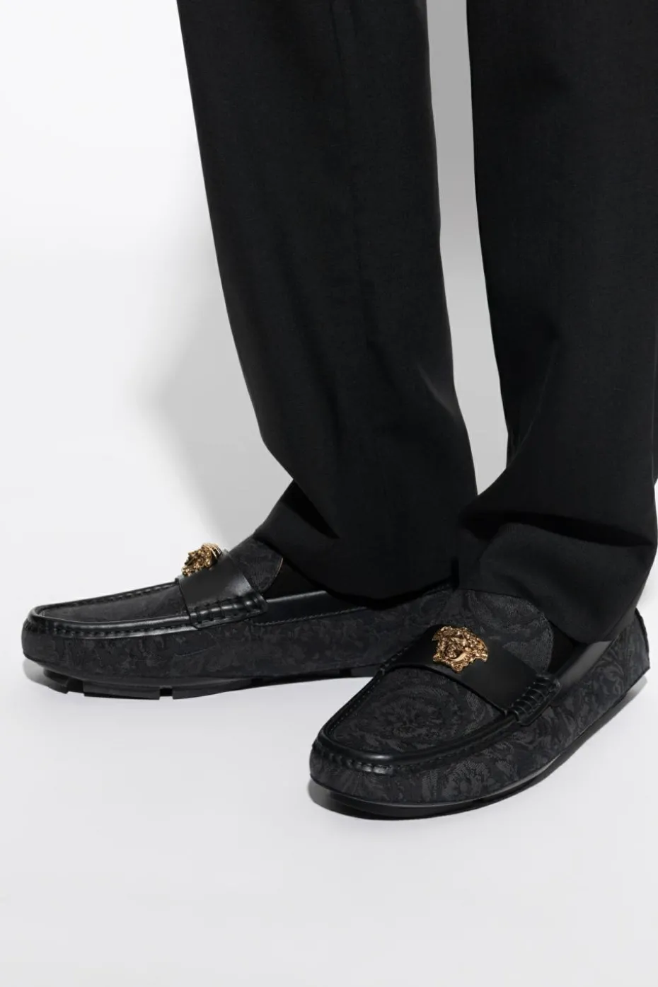 Versace BLACK Loafers with 'barocco' pattern
