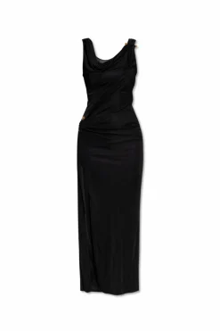 Versace BLACK Long dress with decorative safety pin
