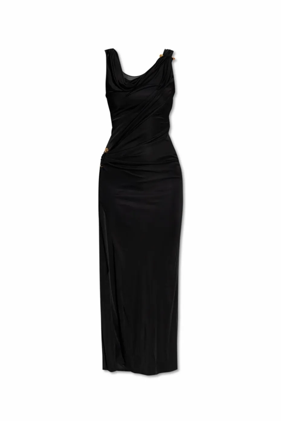 Versace BLACK Long dress with decorative safety pin