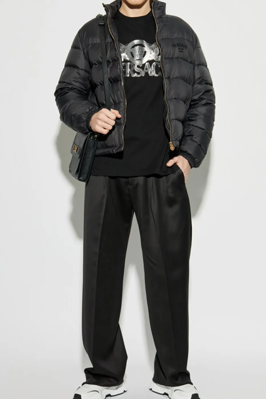 Versace BLACK Puffer jacket with stand-up collar