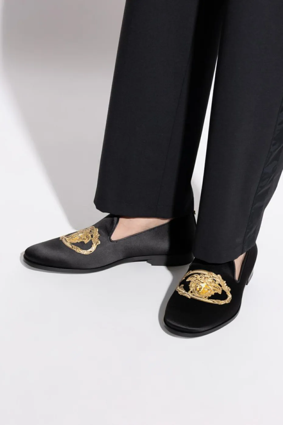 Versace BLACK Satin "loafers" shoes