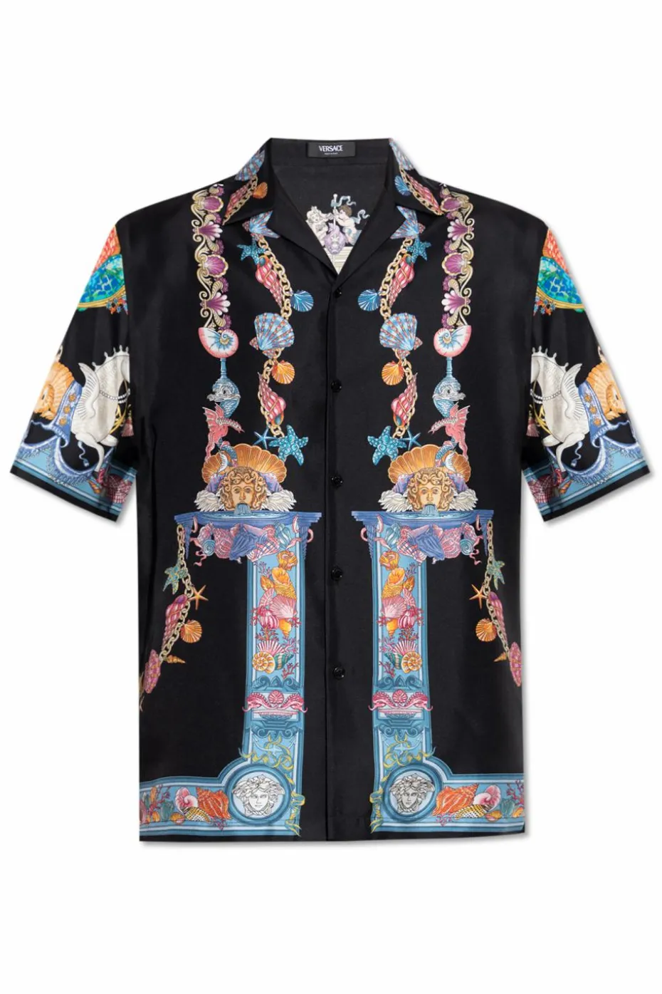 Versace BLACK Silk shirt with "Coral Theatre" print