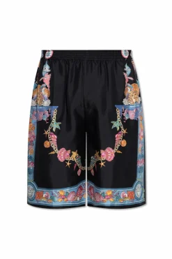 Versace BLACK Silk shorts with 'Coral Theatre' print
